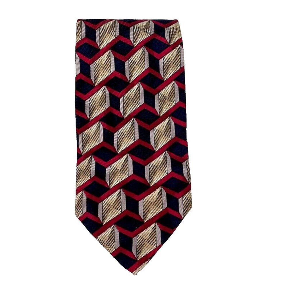 VTG Robert Talbott Neck Tie Hand Sewn Silk Made in USA Red Geometric Mens‎